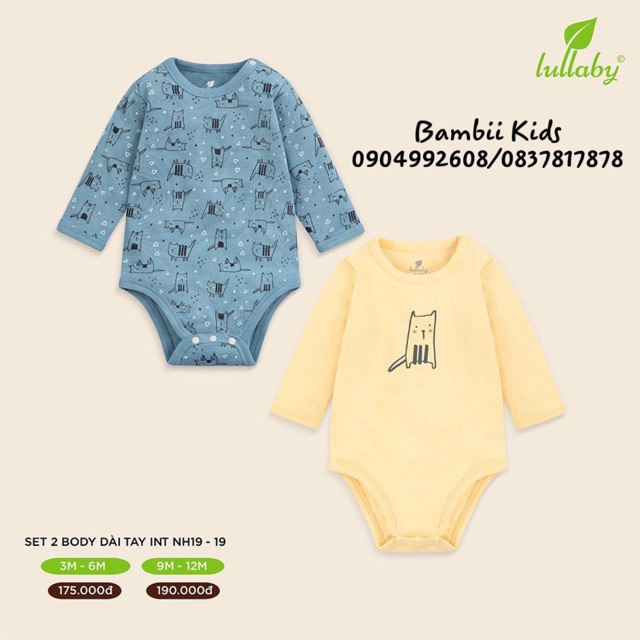 [LULLABY SALE] Set 2 bộ BODY chip Cotton dài tay sơ sinh/ bé trai/ bé gái