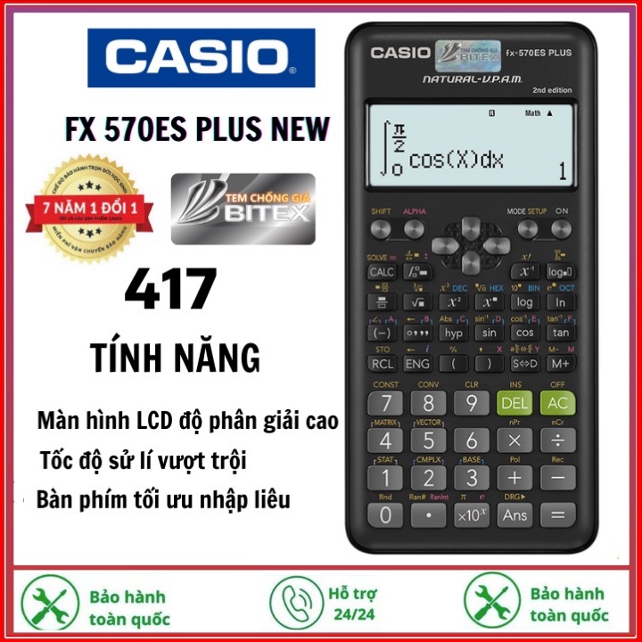 Máy tính Casio FX 570ES PLUS NEW-Chuẩn hãng-Phím siêu nhạy-Bảo hành 10 năm