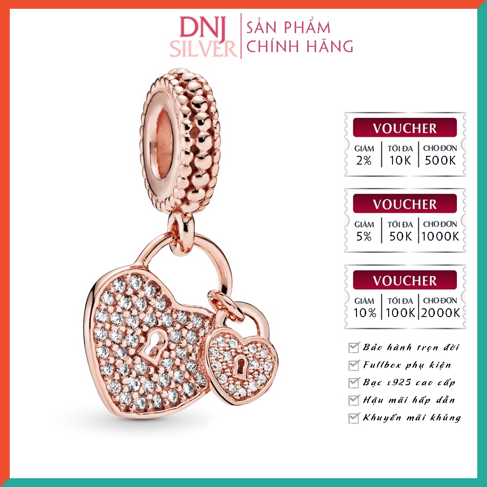 Charm bạc 925 cao cấp, hàng chuẩn bạc - Charm RoseGold Pavé Heart Padlocks thích hợp để mix vòng tay charm - DN024