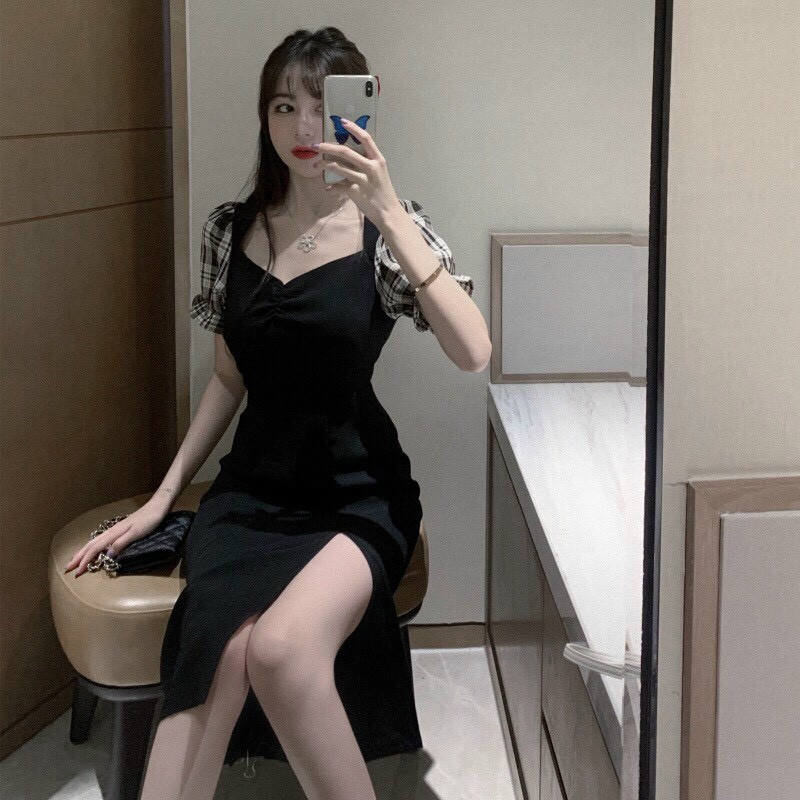 [ Mã FAMAYWA2 giảm 10K đơn 50K] đầm suông xẻ tà cổ vuông ngắn tay | BigBuy360 - bigbuy360.vn