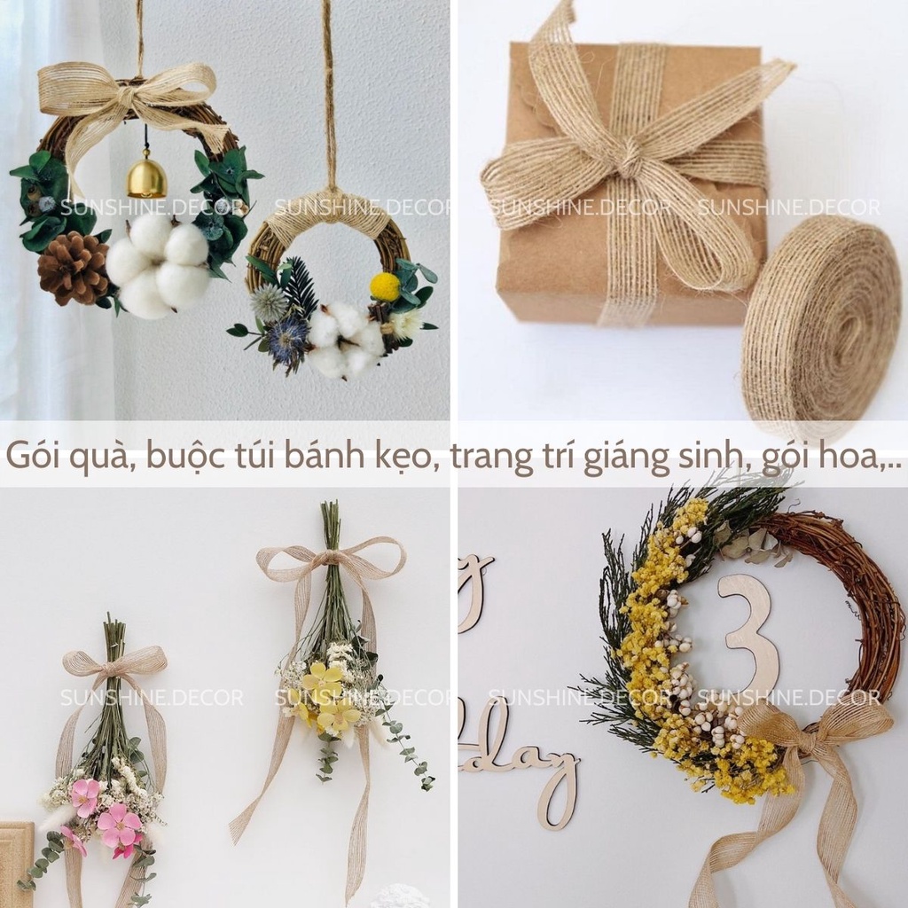 Ruy băng đay bằng vải bố gai gói quà gói hoa phụ kiện handmade decor trang trí giáng sinh