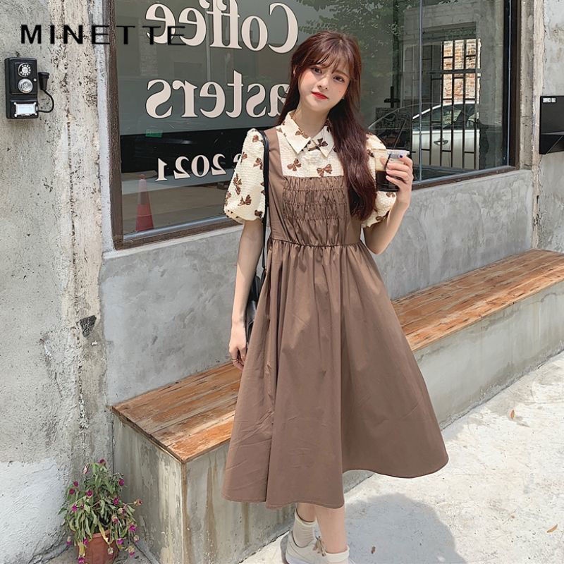 Đầm Giả Hai Lớp Cổ Polo Tay Phồng Thời Trang Mùa Hè Thanh Lịch