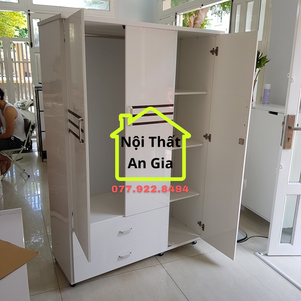 Tủ nhựa đài loan 3 cánh 2 ngăn kéo 124 *185*47  chịu lực tốt, nội thất gia đình