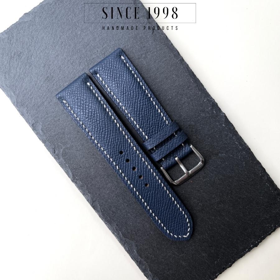 Dây Đồng Hồ Da Bò Nam 20mm 22mm, Da Thật, Handmade, Chống Nước, Chính Hãng, Màu Xanh Epsom, Bảo Hành 12 Tháng