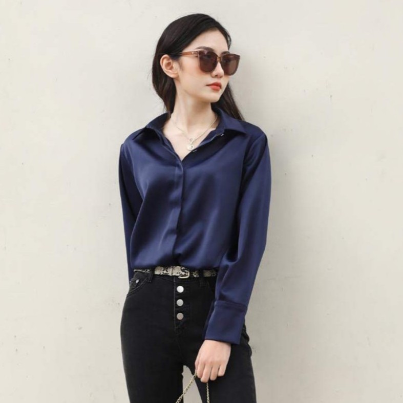 Áo sơ mi công sở nữ Méo shop dài tay vải lụa kiểu Hàn form rộng Reto