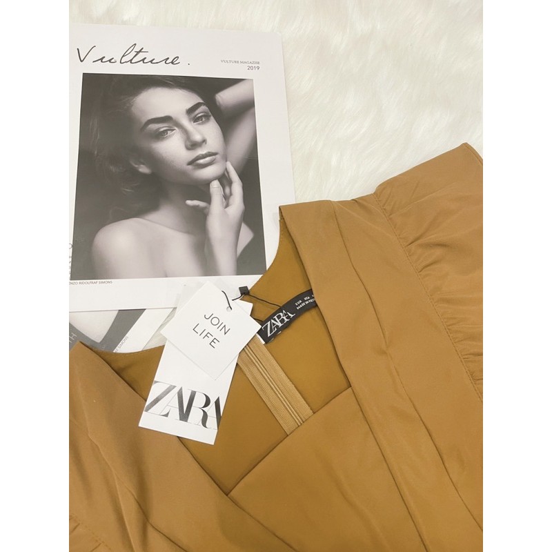 [Mã SKAMA06 giảm 8% tối đa 50K đơn 250K] VNU324 - VÁY NÂU XOÈ CỔ VUÔNG TAY CÁNH TIÊN | BigBuy360 - bigbuy360.vn