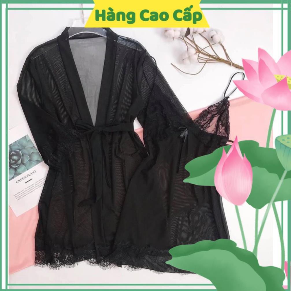 Váy Ngủ Sexy Gợi Cảm Váy Ngủ Ren Hoa Ngực Kèm Áo Choàng Ngủ Quyến Rũ (Màu Đen) | BigBuy360 - bigbuy360.vn
