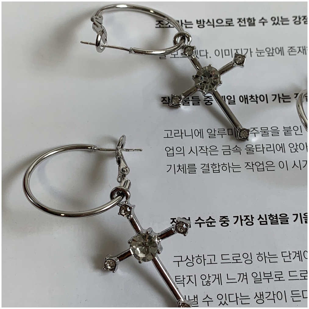 Bông Tai Hình Tròn Đính Đá Zircon Phong Cách Đường Phố Hàn Quốc Dễ Phối Đồ