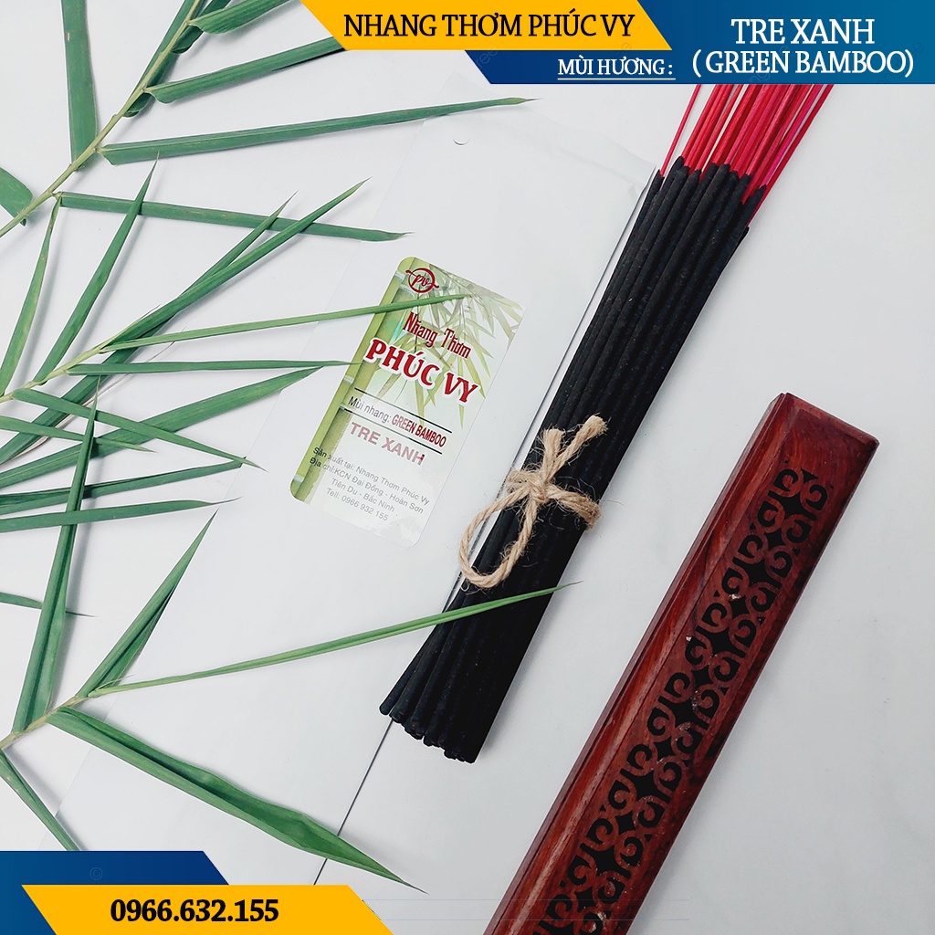 Nhang Thơm Phúc Vy Hương Tre Xanh - Túi 39 Cây 28cm, Ít Khói, Thơm Nhẹ, Dễ Chịu, Không kích mũi
