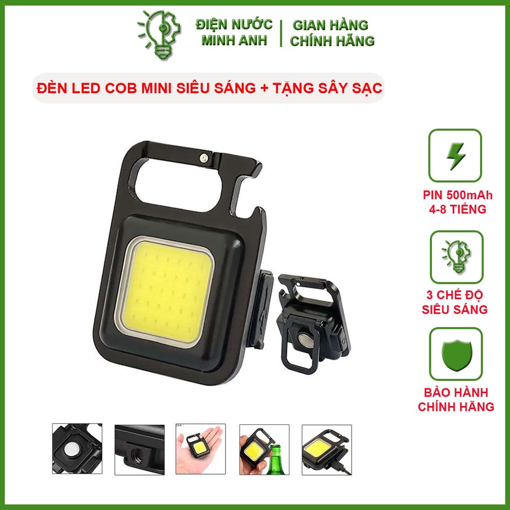 Đèn Led COB mini siêu sáng, kèm móc khóa, mở lắp chai nhỏ gọn, tiện dụng - Điện Nước Minh Anh