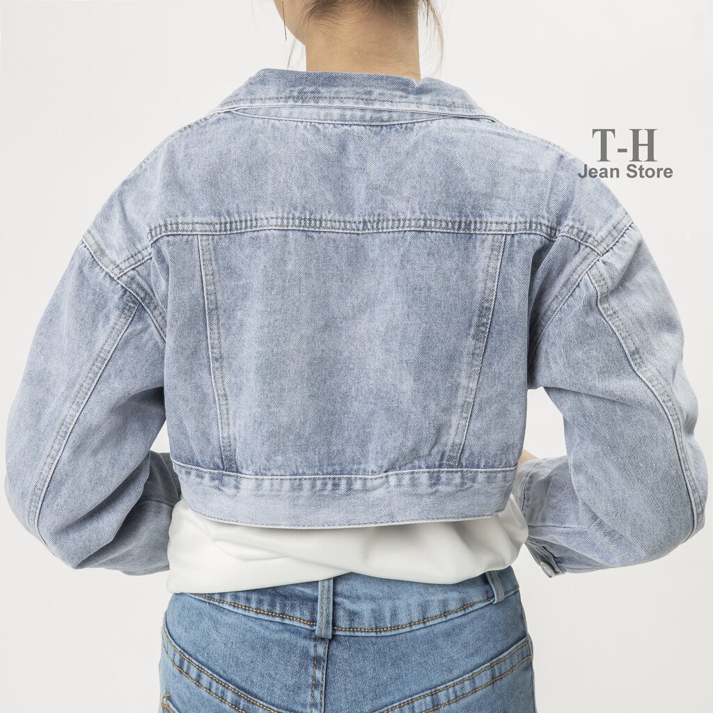 Áo khoác jean nữ TH Store dáng ngắn phối khóa áo khoác bò cá tính chống nắng ulzzang