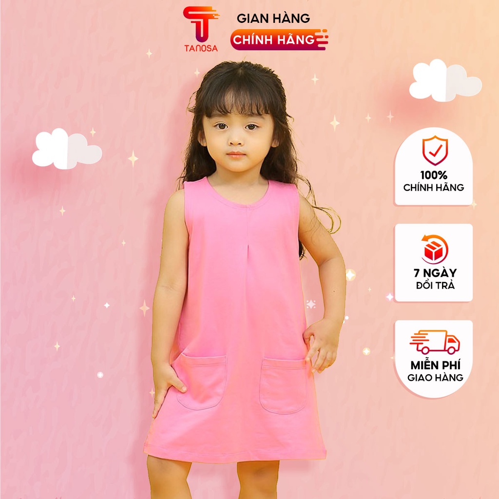 Váy suông cotton sát nách màu trơn TANOSA đầm mùa hè cho bé gái 1-5 tuổi