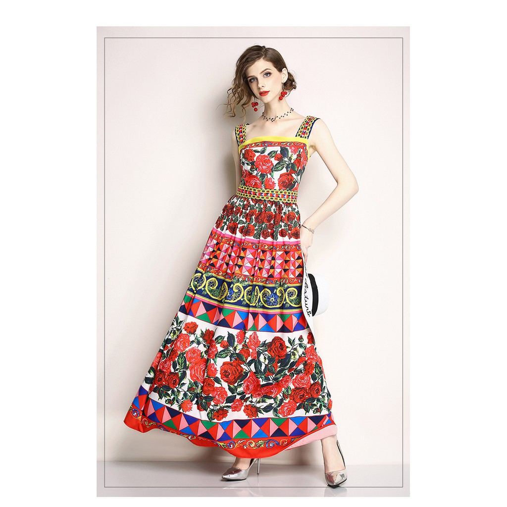 Đầm maxi in họa tiết hoa chất lượng cao thời trang dự tiệc cho nữ