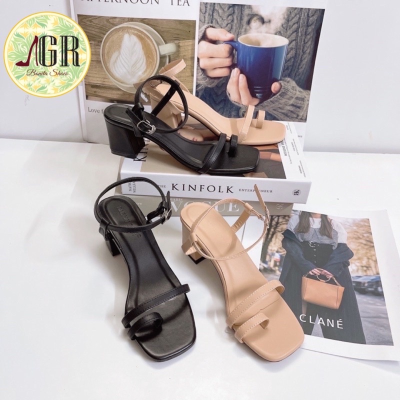 Sandal xỏ ngón quai ngang hh gót vuông 6p