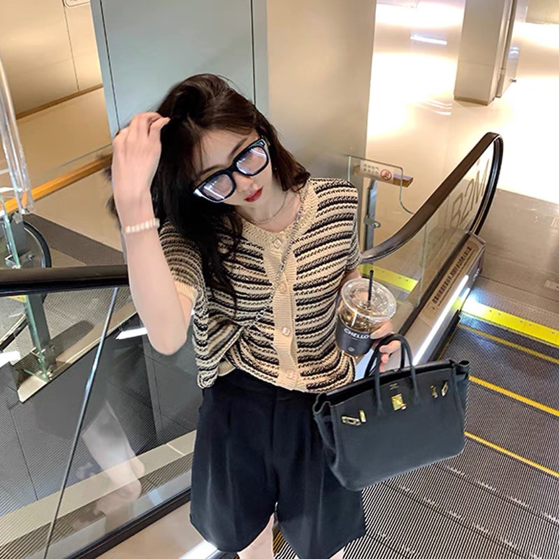 Xiaozhainv  Áo Sơ Mi Tay Ngắn Họa Tiết Sọc Caro Thời Trang Mùa Hè Cho Nữ