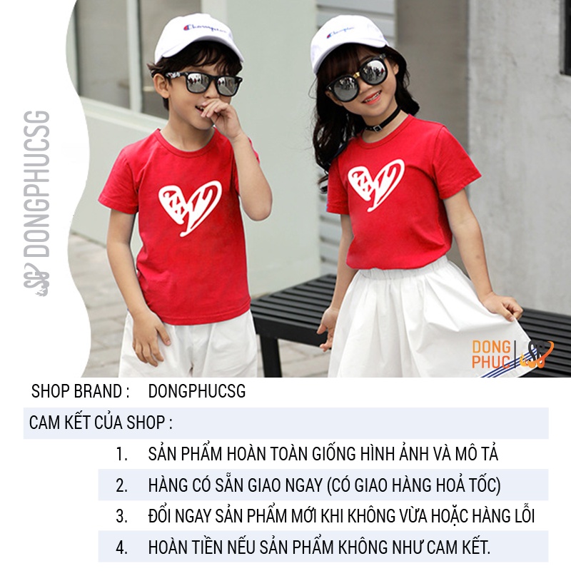 Áo thun gia đình 3 4 5 người đồ đôi mẹ và bé thun cotton dày dặn mẫu đồng phục gia đình trái tim GD504 | SG
