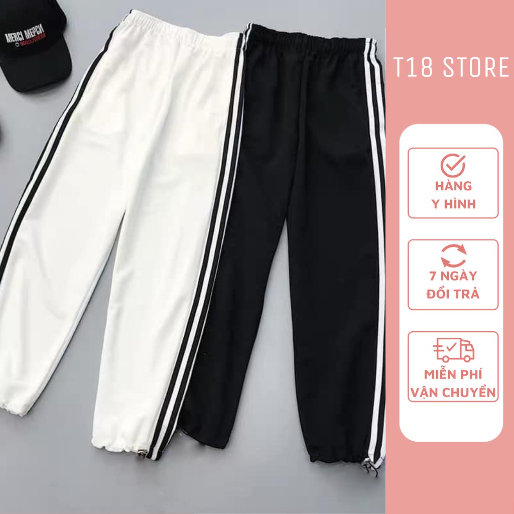 [Mã FAMARAL1 giảm 10K đơn 50K] Quần jogger nữ thể thao 3 sọc cá tính rộng đẹp suông bigsize chất da cá T18 STORE QJ11