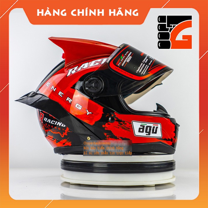 [CBHXM] Freeship Mũ BH AGU Tem Racing Energy TẶNG CẶP SỪNG+ đuôi gió