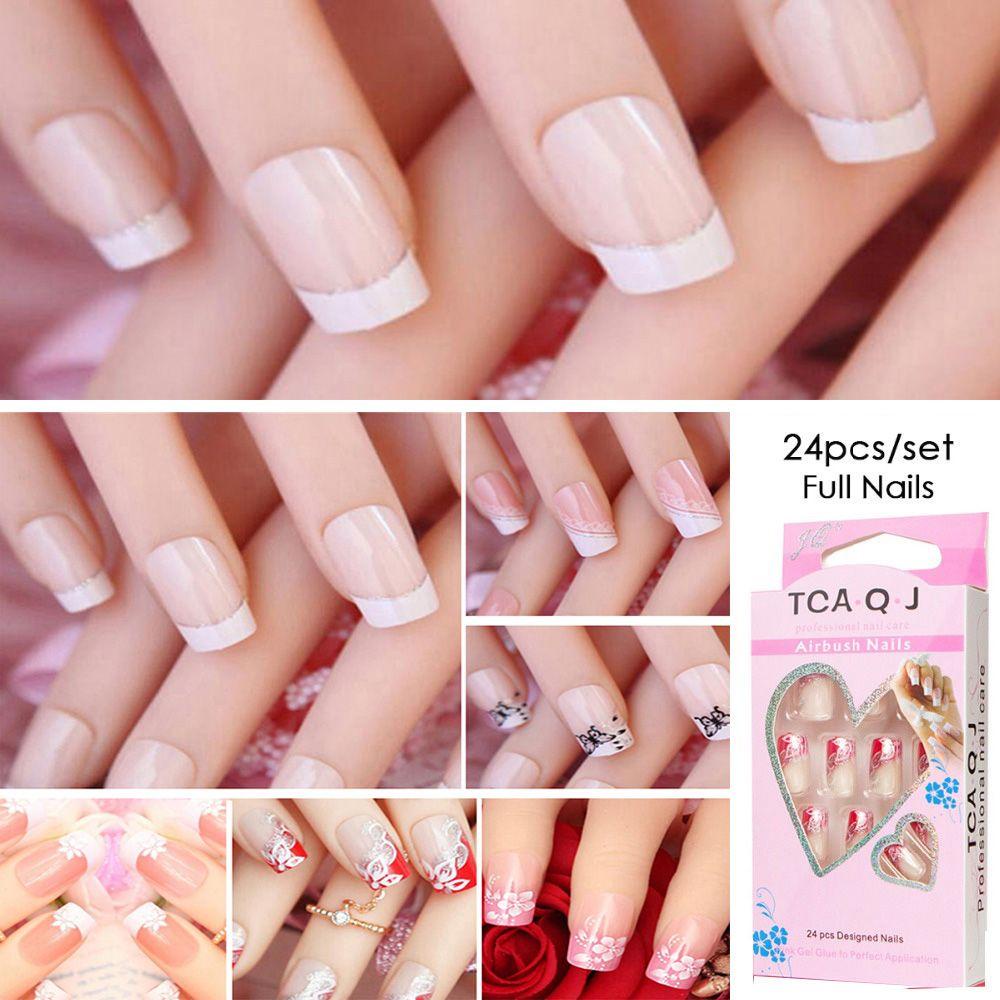 Set 24 Móng Tay Giả Acrylic Thời Trang Kiểu Pháp