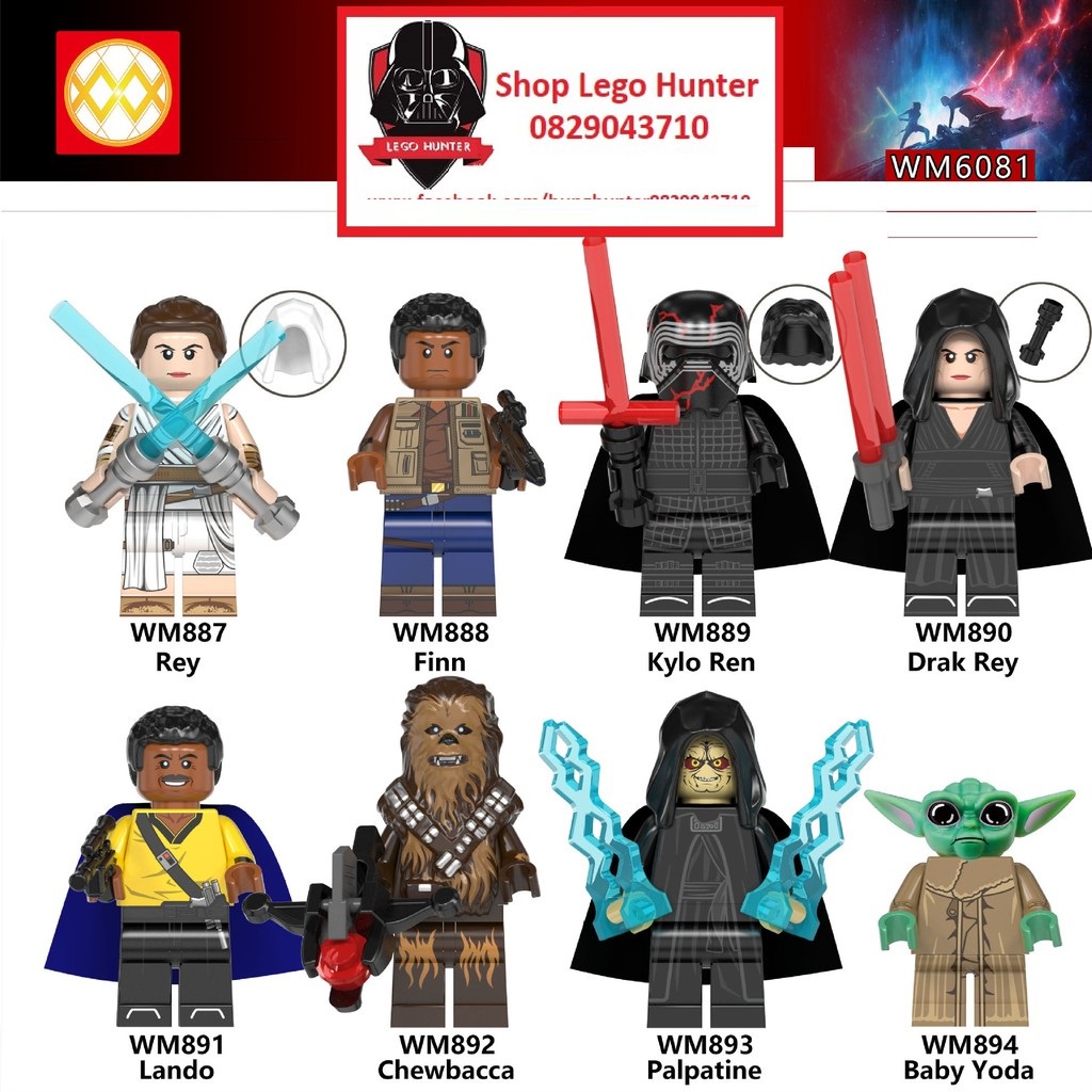 Xếp hình Star War Minifigures mô hình lắp ráp nhân vật Rey Kylo Ren Dark Rey Finn Lando Chewbacca Palpatine WM 6081