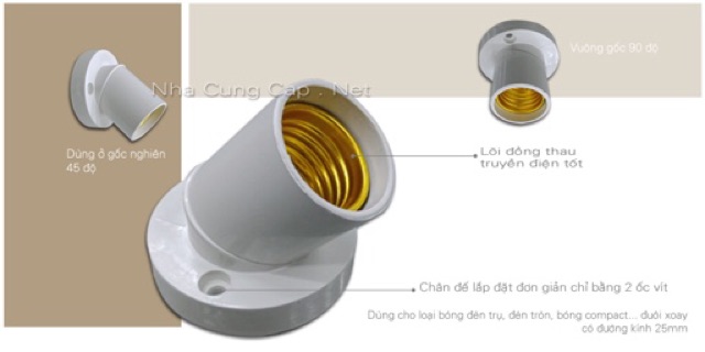 Combo 3 Đuôi đèn xoáy E27 đa năng , đứng và xéo