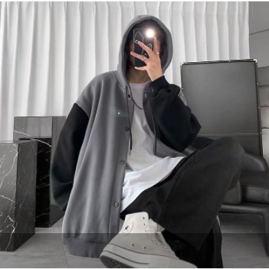 Áo Hoodie Nam Dáng Rộng Phối Dây Rút Thời Trang nam Hàn Quốc Giản Dị Dành Cho retro áo dài tay túi áo cặp