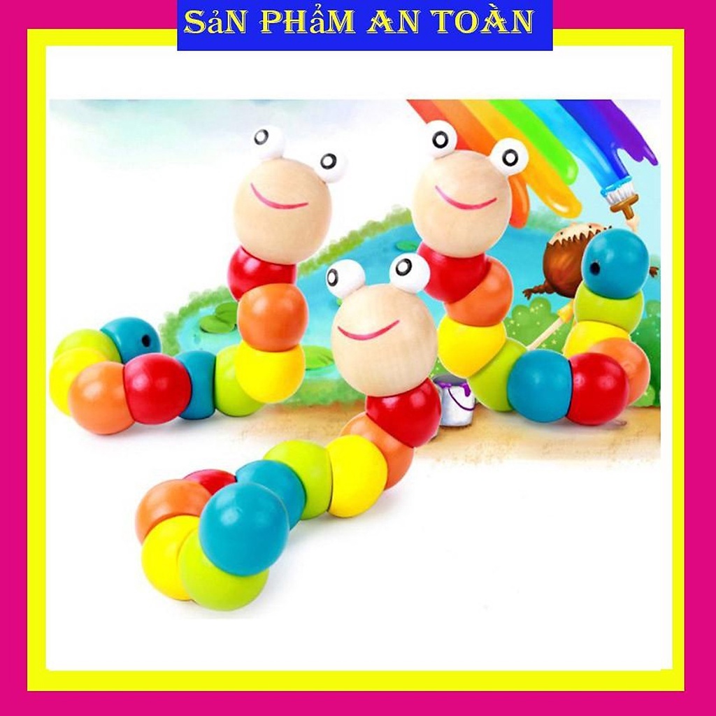[Quà tặng] Đồ chơi con sâu gỗ uốn dẻo nhiều màu sắc đáng yêu cho bé - Miwako Official Store