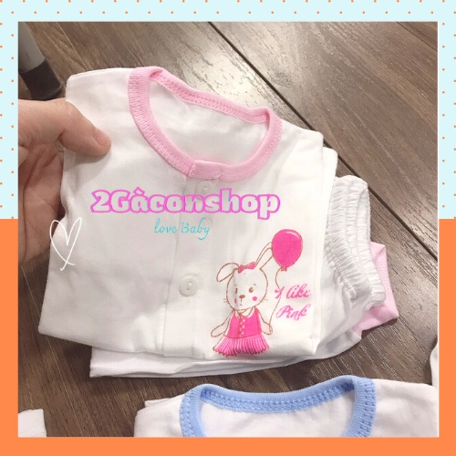 Bộ sơ sinh Thái Hà Thịnh ,Quần áo dài tay cho bé màu trắng phối viền  cài giữa 2Gashop