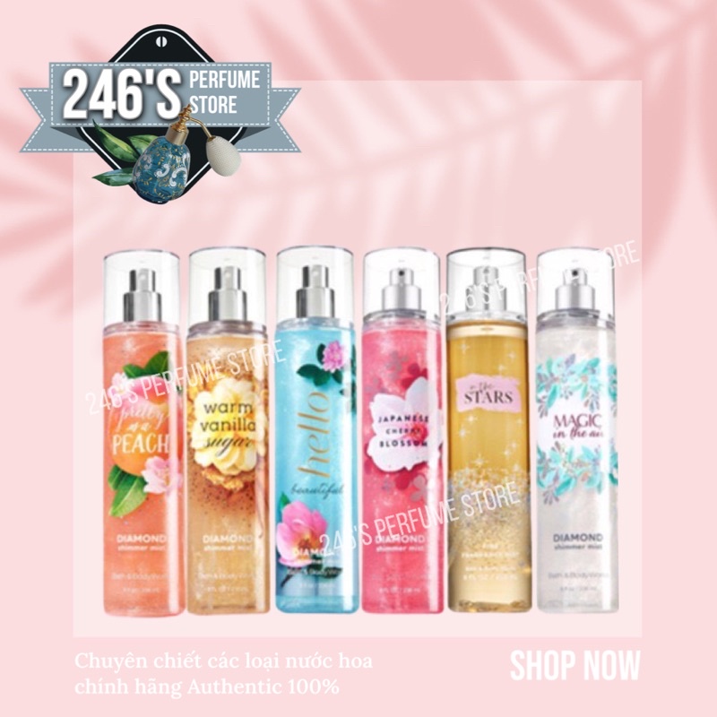 ✨Mun✨ PERFUME Xịt thơm có nhũ Bath and Body Works - Pretty As A Peach 236mL...