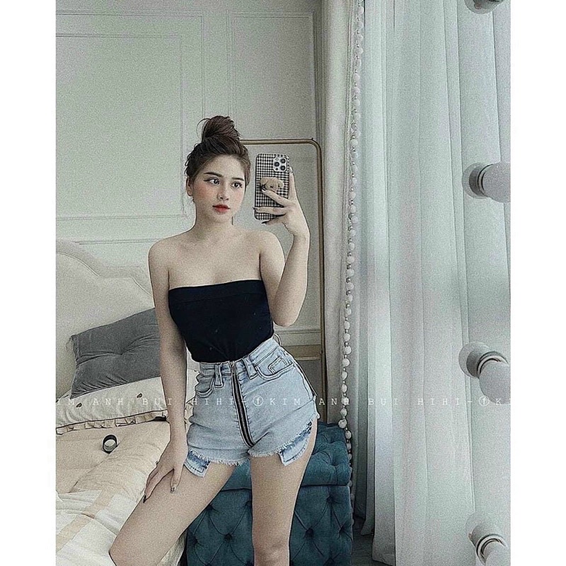 Quần đùi jean nữ lưng cao from ôm chất co dãn cao cấp bền đẹp nâng vòng ba