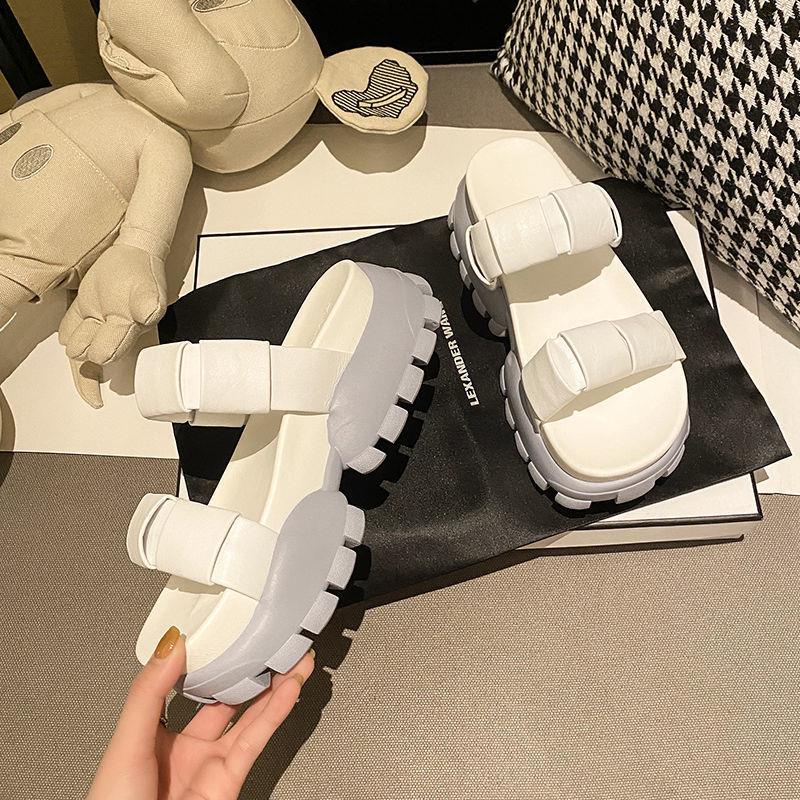 Dép sandal đế dày bằng chất liệu da thật thời trang mùa hè 2022 cho nữ tùy chọn màu sắc