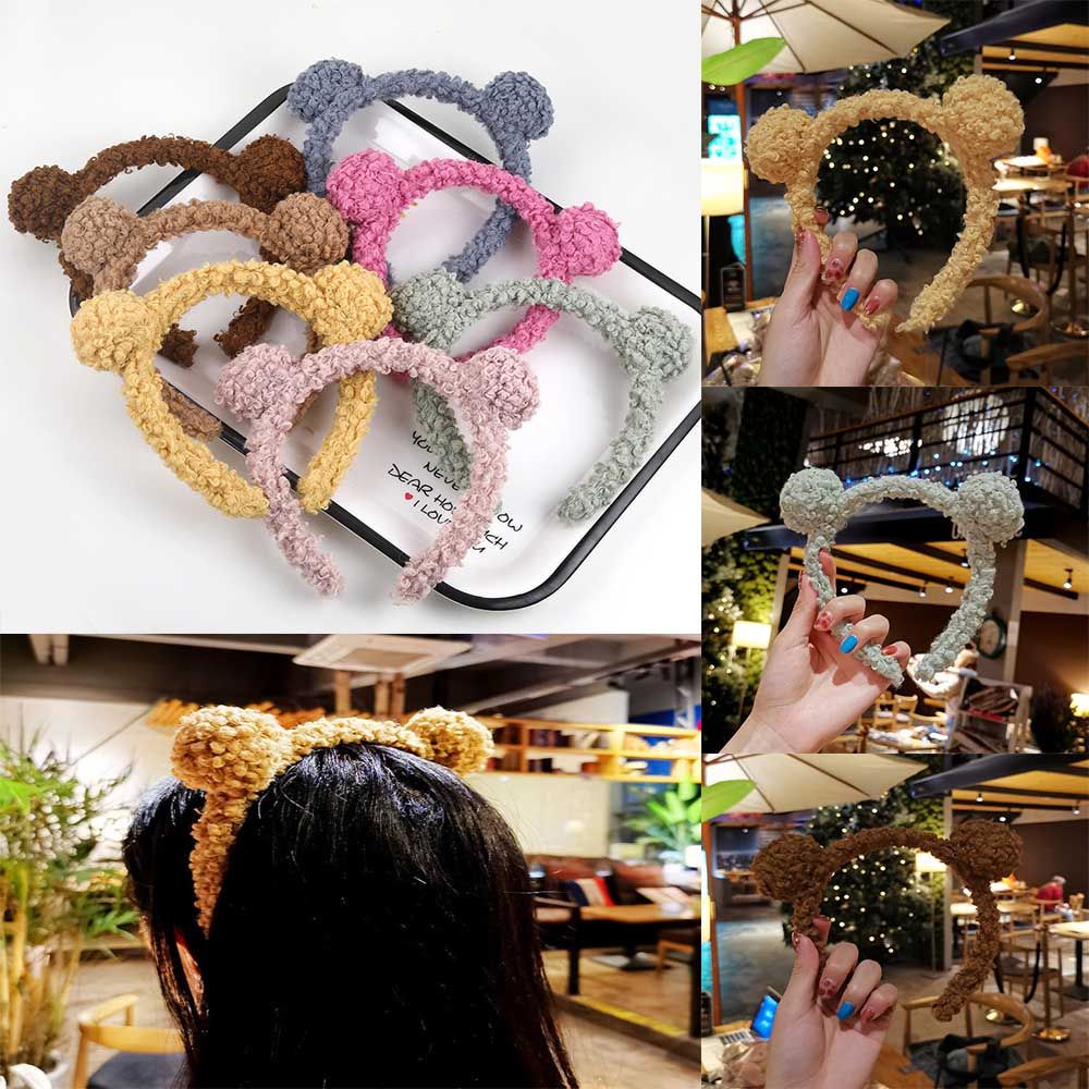 Băng Đô Cài Tóc rửa mặt Hình Tai Gấu Bằng Vải Bông Nhiều Màu Dễ Thương Cho Nữ