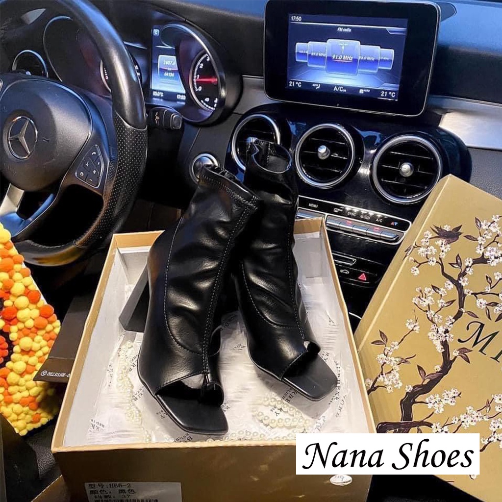 Giày Bốt Nữ Cổ Thấp NANA SHOES Boot Nữ Hở Mũi Gót Vuông 7cm Fullbox Đủ Size