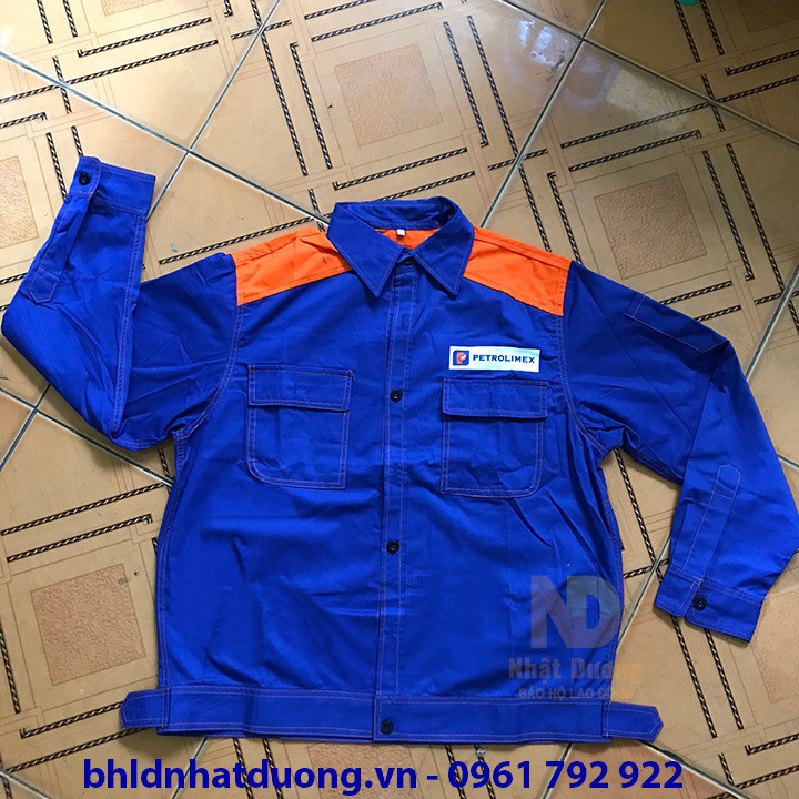 Quần áo bảo hộ lao động màu xanh phối cam Petrolimex, Quần áo ngành xăng dầu