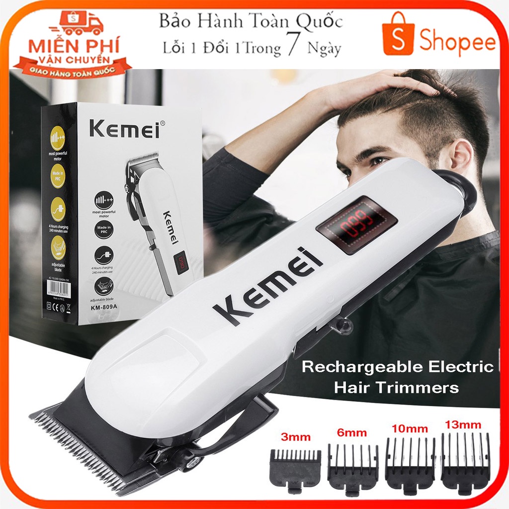 Tông đơ cắt tóc không dây chuyên nghiệp KEMEI KM- 809A, Tăng đơ cắt tóc cầm tay cao cấp gia đình. Kèm phụ kiện