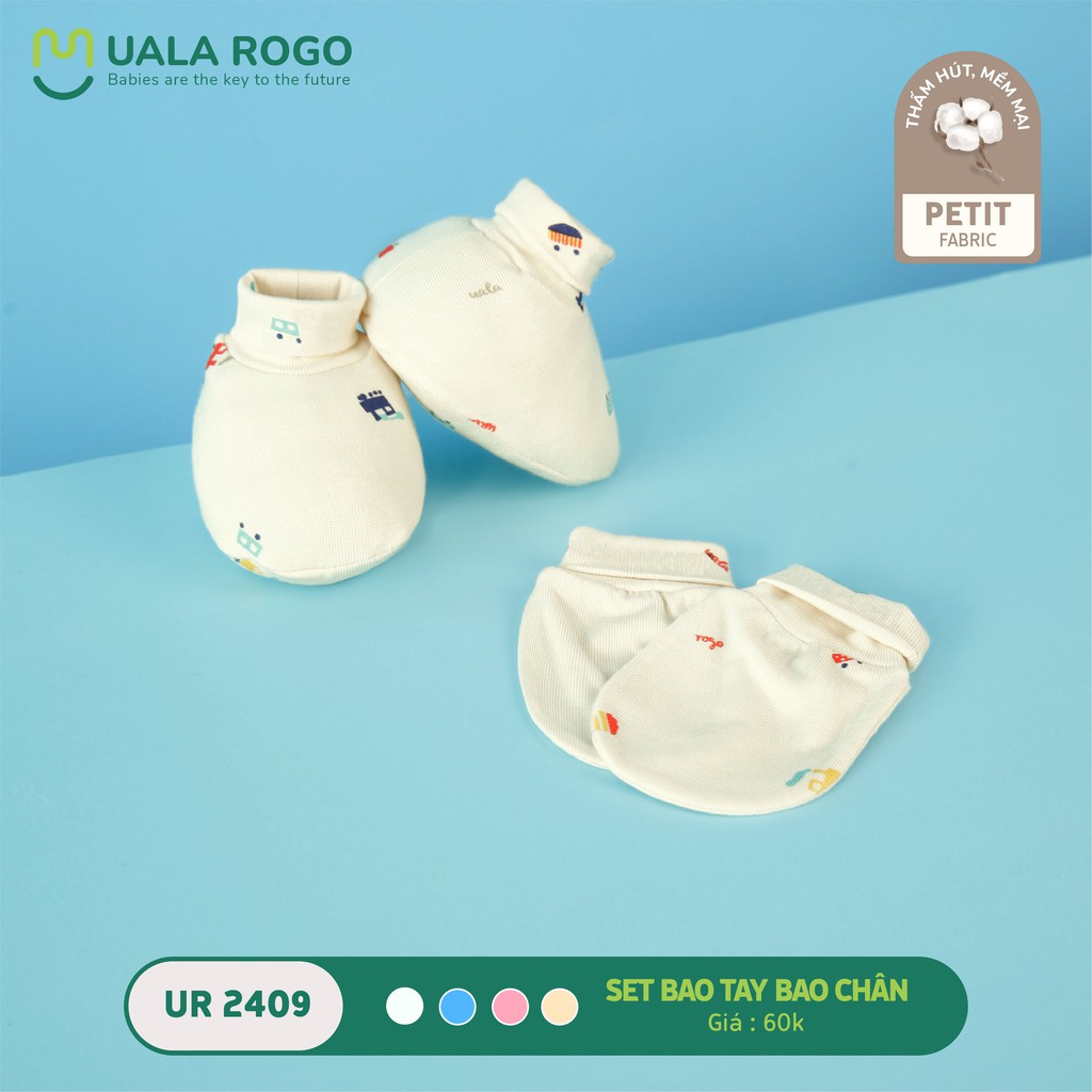 SET Bộ mũ &amp; bao tay chân Uala rogo vải petit sơ sinh ( CHÍNH Hãng UalaRogo )