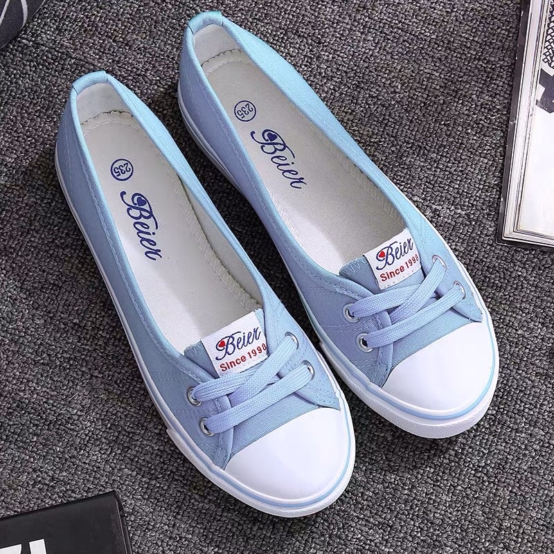 Giày lười nữ Beier Since 1988 | Giày bata vải canvas buộc dây năng động trẻ trung