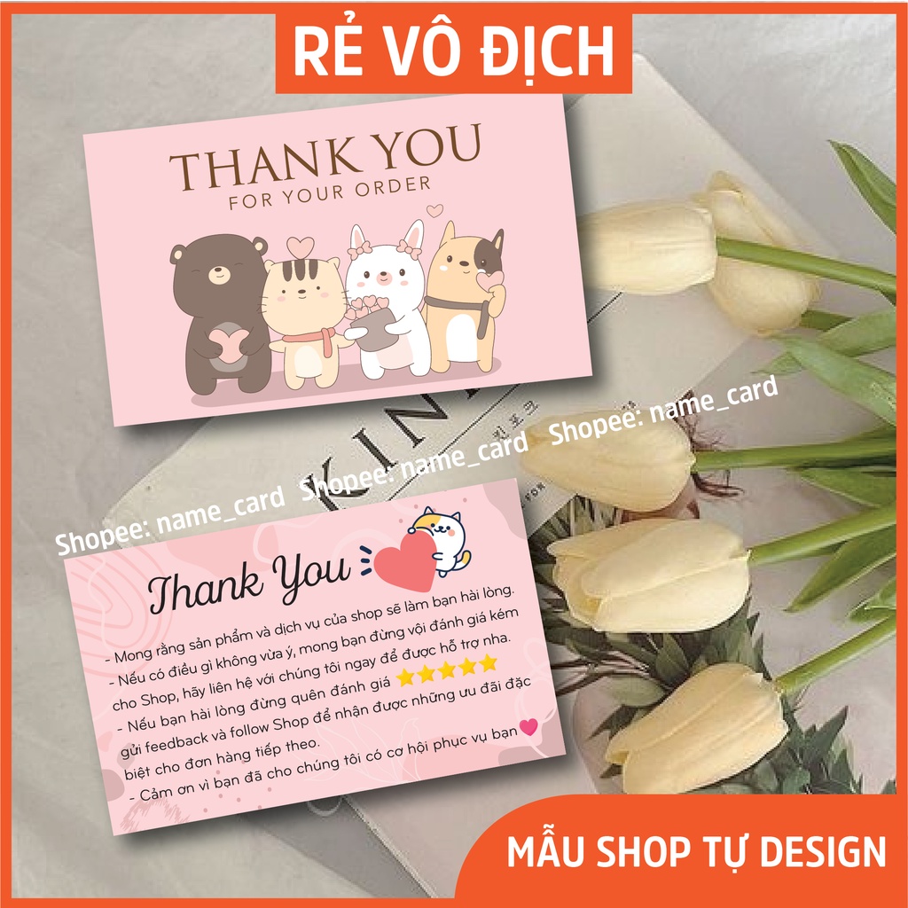 Thiệp cảm ơn khách hàng, thank you card có sẵn tại shop, kích thước 9x5,5 cm