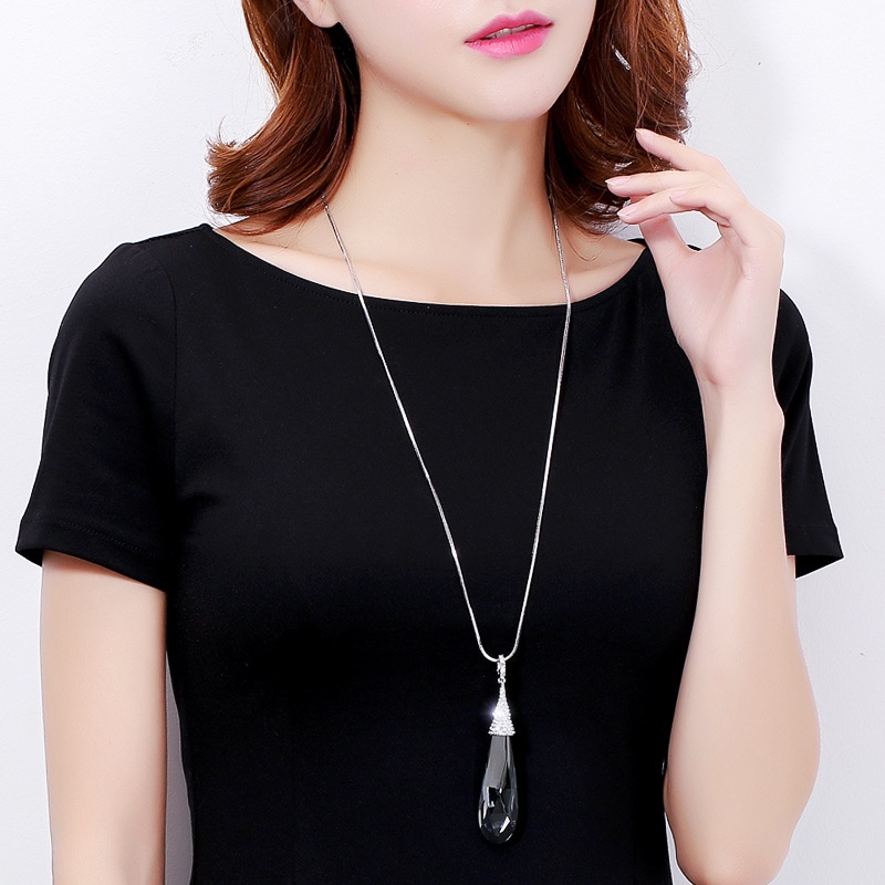 Vòng cổ ETRENDY dáng dài mặt hình giọt nước đính đá pha lê thời trang cho nữ