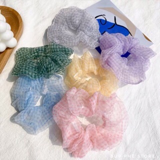 Dây buộc tóc Scrunchies voan caro ❄️