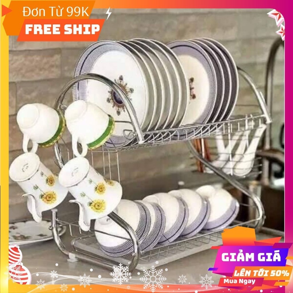Kệ úp bát inox 2 tầng: ✔️Kệ có thiết kế 2 tầng, tầng dưới để chén dĩa, tầng trên để các loại chai lọ
