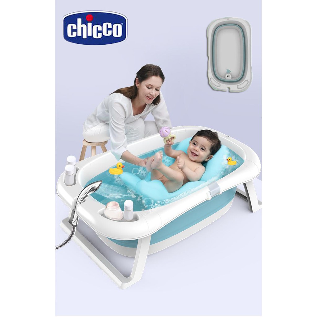 Chậu tắm, thau tắm, bồn tắm chính hãng CHICCO gấp gọn kèm cảm biến nhiệt độ cho bé từ 0-5 tuổi