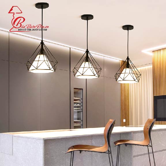 Đèn Thả Trần Đơn Hiện Đại ĐÈN TRANG TRÍ GIÁ BUÔN Khung Chụp Đèn Hình Kim Cương Ø 250mm Chất Liệu Thép Và Vải Dù