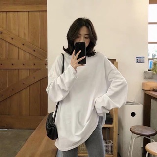 Áo thun basic dài tay trơn unisex siêu hot 2 màu đen trắng
