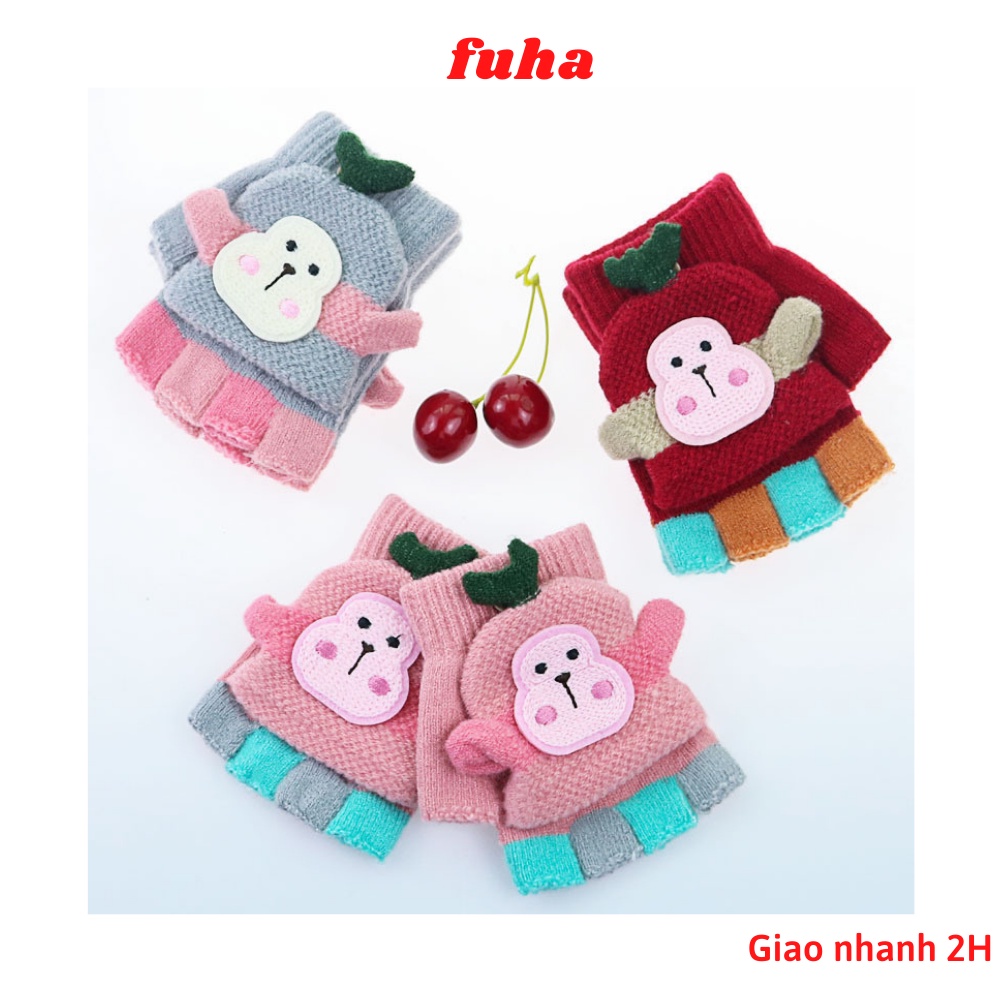 Găng tay cho bé hở ngón điều chỉnh thành kín ngón khi cần cho bé Fuha, bao tay họa tiết hoạt hình dễ thương