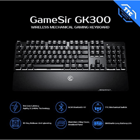 [Hàng có sẵn] Bàn phím chơi game cơ học không dây bluetooth Gamesir GK300 2.4GHz cho PC iOS iPad Điệ