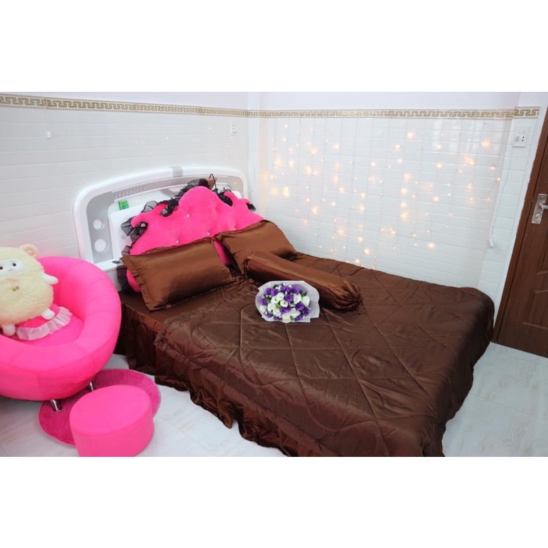 BỘ GA PHI LỤA MÀU NÂU SOCOLA 5 MÓN