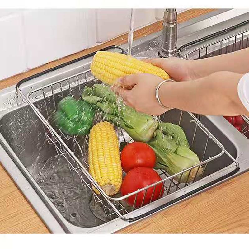 RỔ GÁC BỒN RỬA CHÉN, Rổ úp chén Inox, giá đỡ, khay úp inox cao cấp có thể thay đổi chiều dài thông minh phù hợp mọi bồn