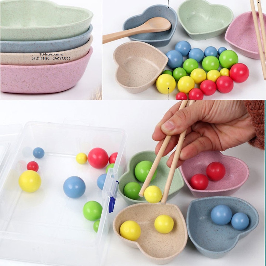 Đồi chơi tập gắp bi gỗ - Giáo cụ Montessori