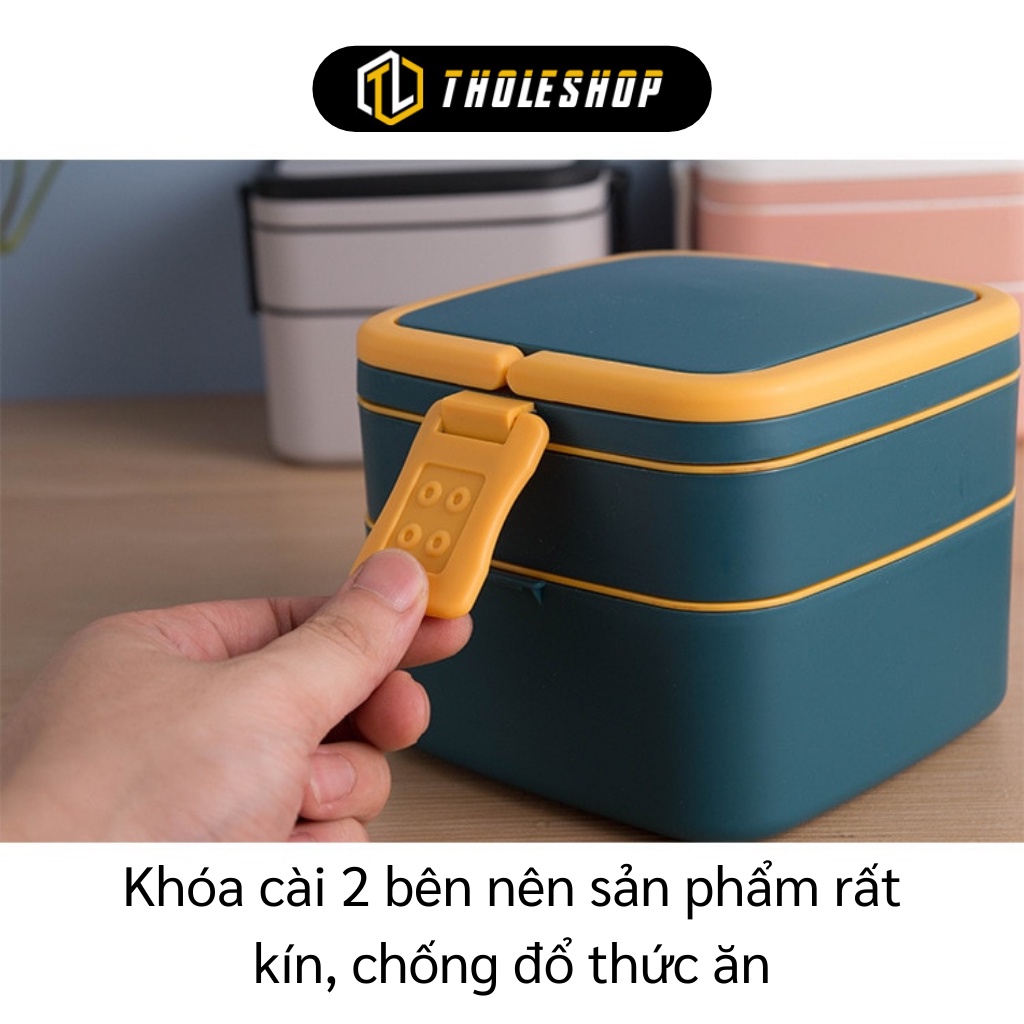 Hộp Cơm - Hộp Đựng Cơm, Thức Ăn Giữ Nhiệt 2 Tầng 1000ml Tặng Kèm Thìa Có Quai Xách 10047